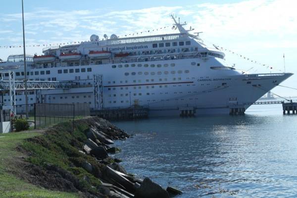 view of carnival ship docked photo by first time cruiser
