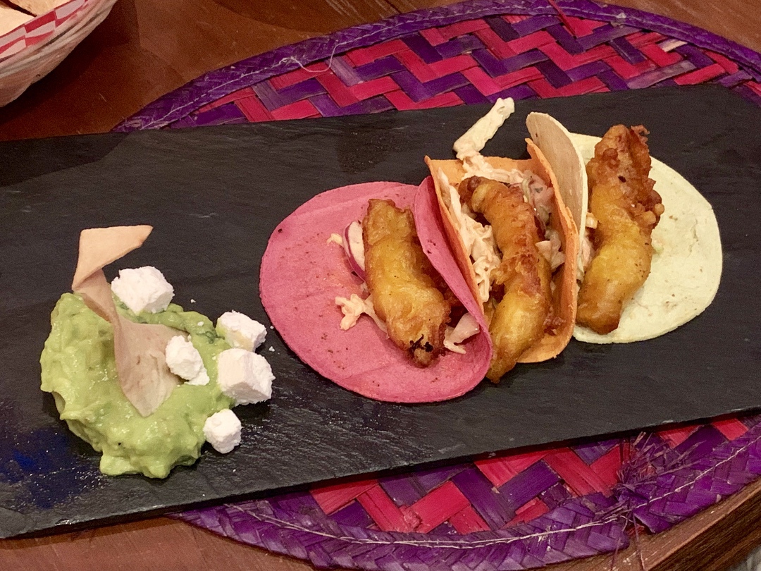 fish tacos and guacomole