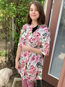 girl in floral robe