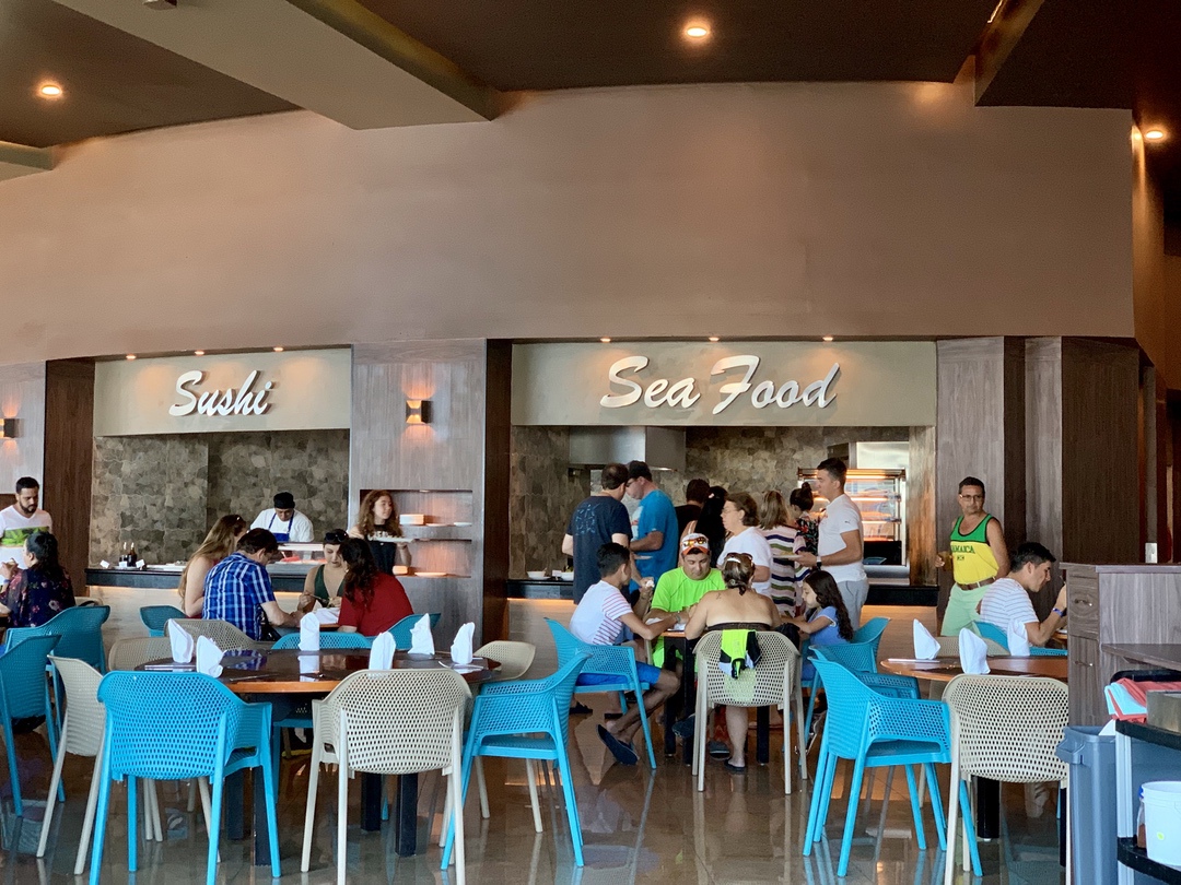 seating and tables in front of restaurant