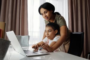 Mother Daughter Child Laptop School