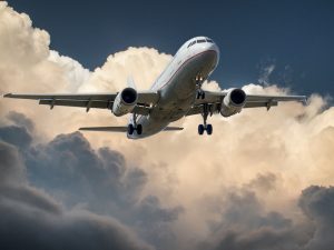 Travel airplane in sky