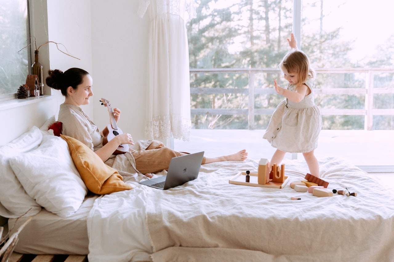 Stress Parent Mom bed child