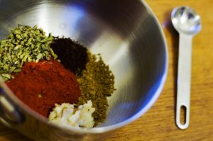A bowl of seasoning ready to be mixed