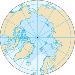 A drawing of a globe showing north pole