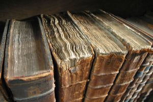 A close up of old books
