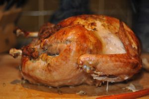 A close up of a cooked turkey