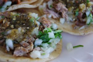 A close up of a plate of tacos