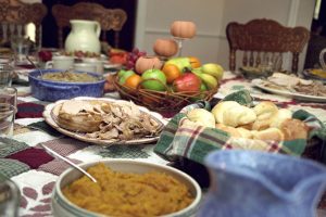 A table topped with plates of food thanksgiving