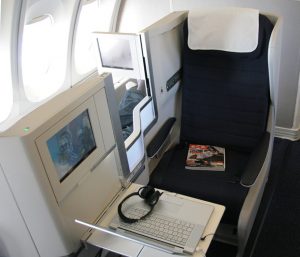 International business class seat on airplane
