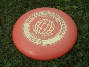A red white and green frisbee