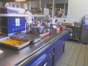a kitchen in a restaurant