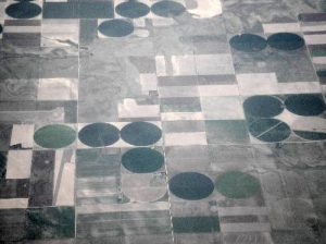 An aerial shot of farms